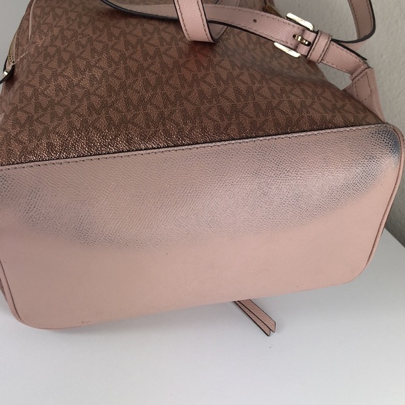 Michael Kors Backpack Women’s Bags Rose Gold MK Logo Print Foil Shimmer - Picture 12 of 17